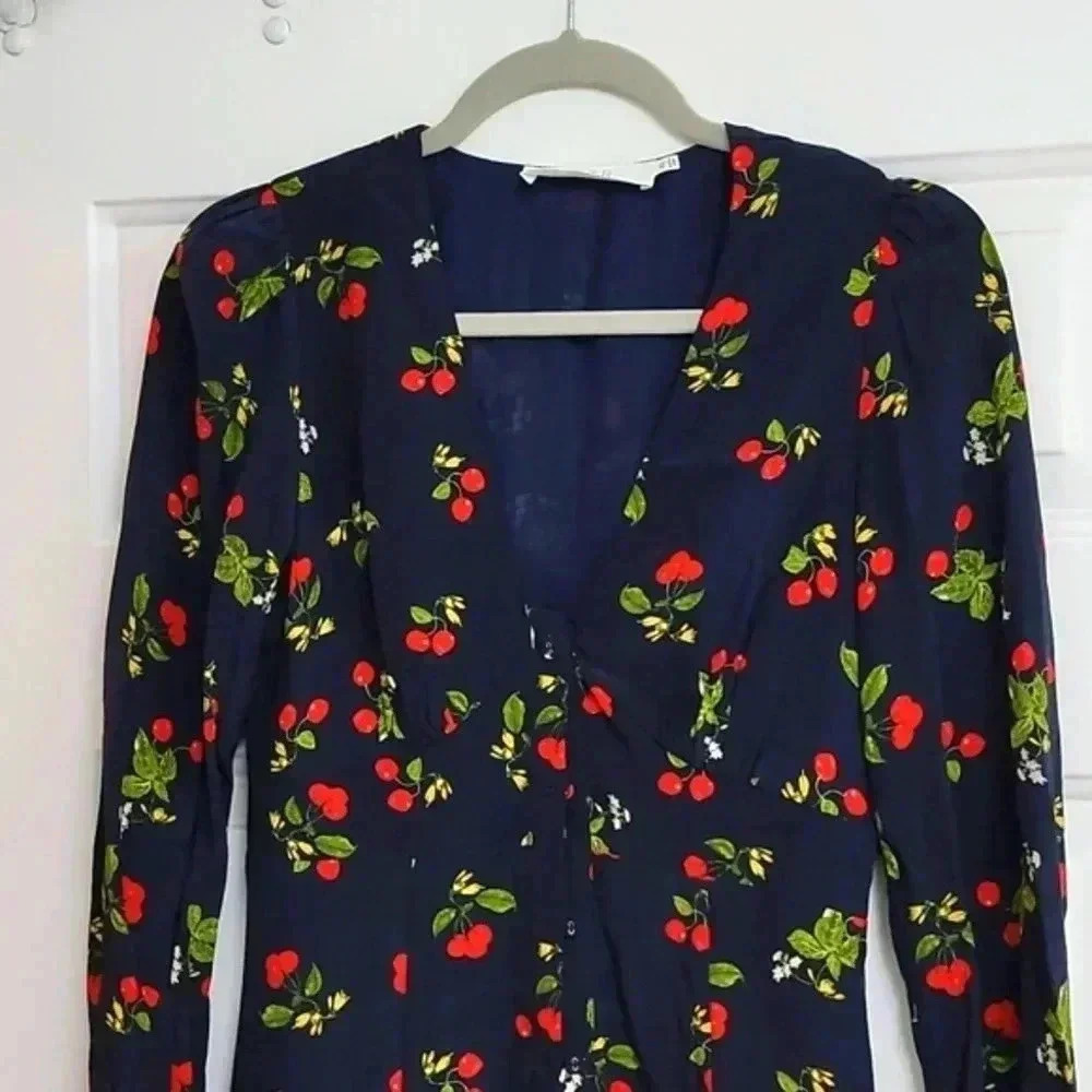 LONG SLEEVE BUTTON FRONT RUFFLE DRESS - Picture 3 of 15